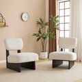 Set Of 2 Modern Beige Lounge Chair With Polyester Upholstery Sturdy Wood Base With Black Finish For Living Room Bedroom