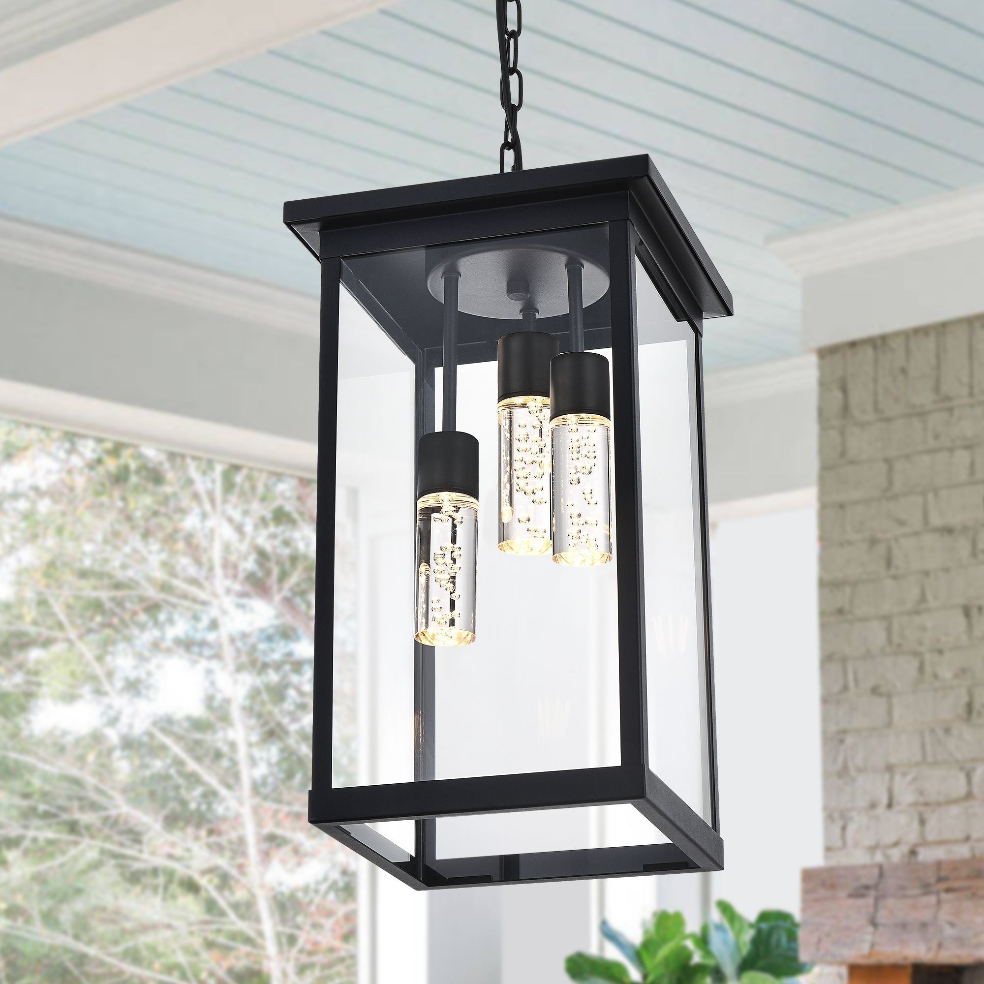 5Cct Led Large Outdoor Pendant Light Fixtures Led Integrated Bulbs Included 3 Light Black Outdoor Hanging Lantern Light