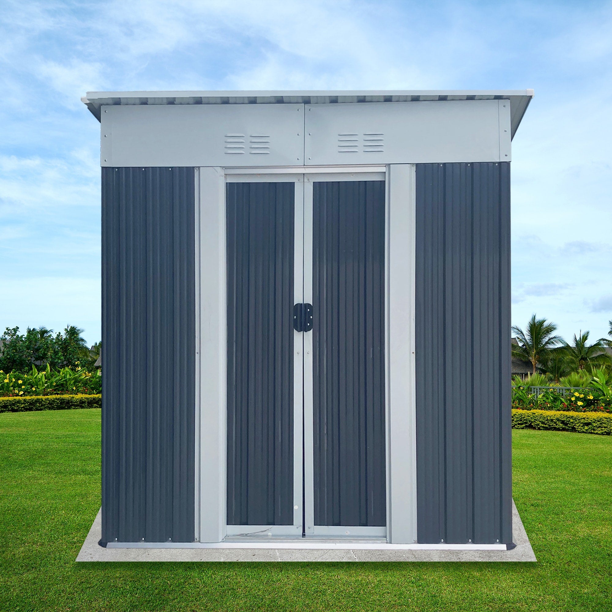5Ftx3Ft Pent Roof Grey Outdoor Tool Bike Storage Garden Shed