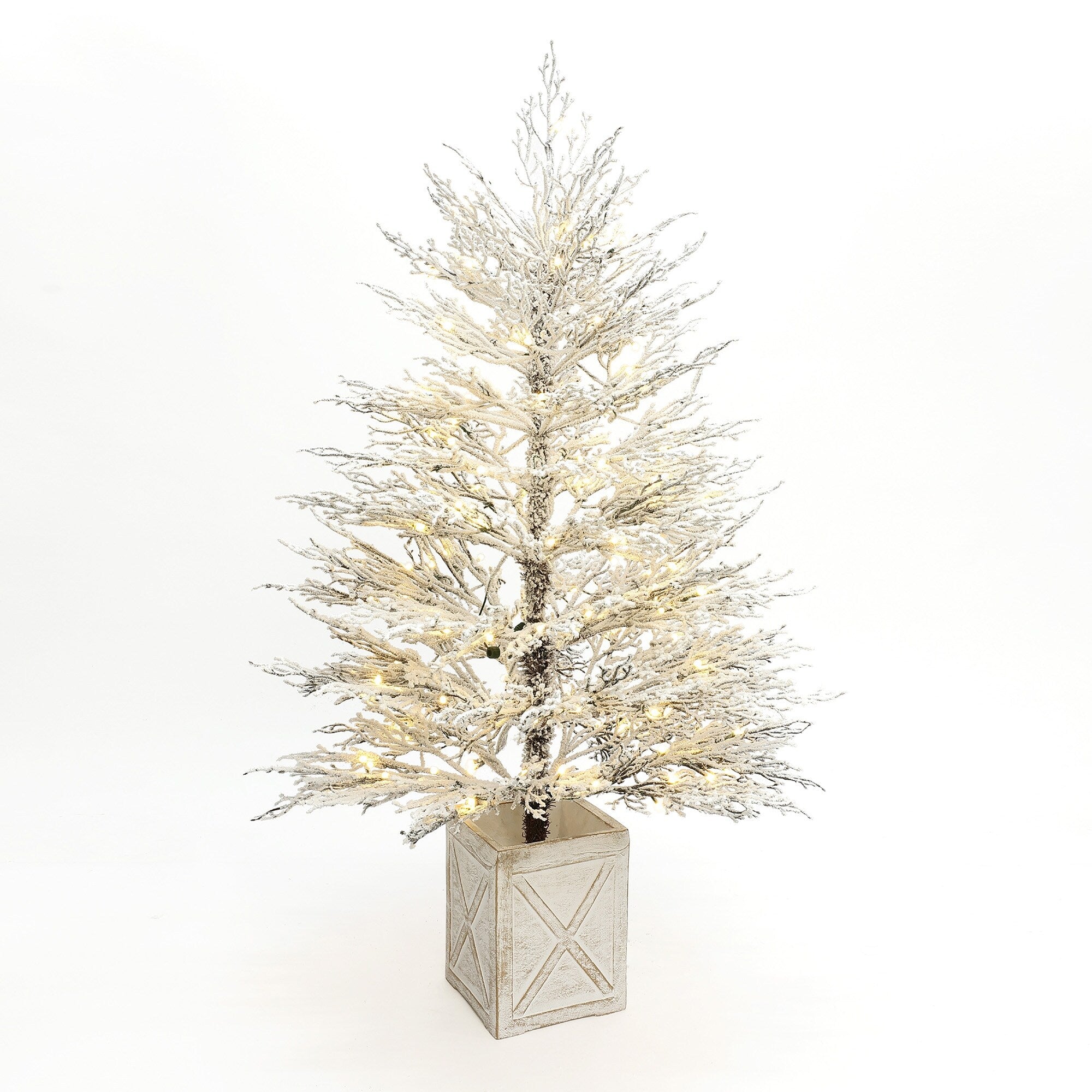 5Ft Pre Lit Snowy Artificial Christmas Tree In Mgo Crate 60 H X 36 Diameter