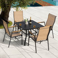 5 Piece Textilene Patio Dining Set With Umbrella Hole Stackable Design