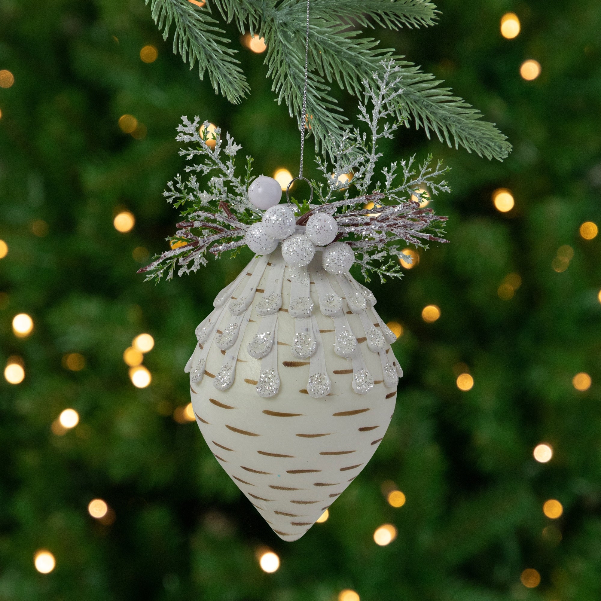 5 Cedar And Berries White Finial Christmas Ornament