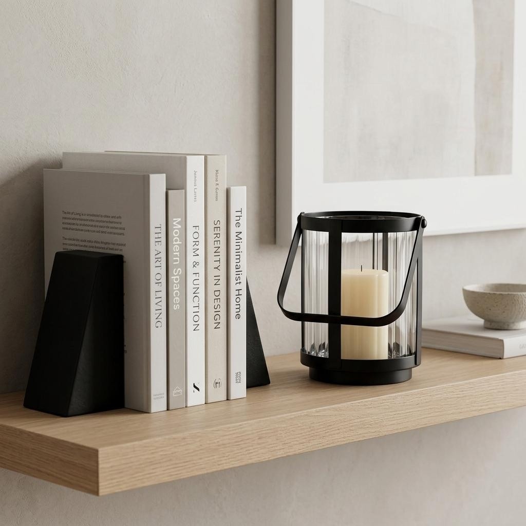 5 Clear And Black Glass And Metal Tabletop Lantern Candle Holder