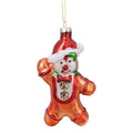 5 Gingerbread Man With Santa Hat Hanging Glass Christmas Ornament