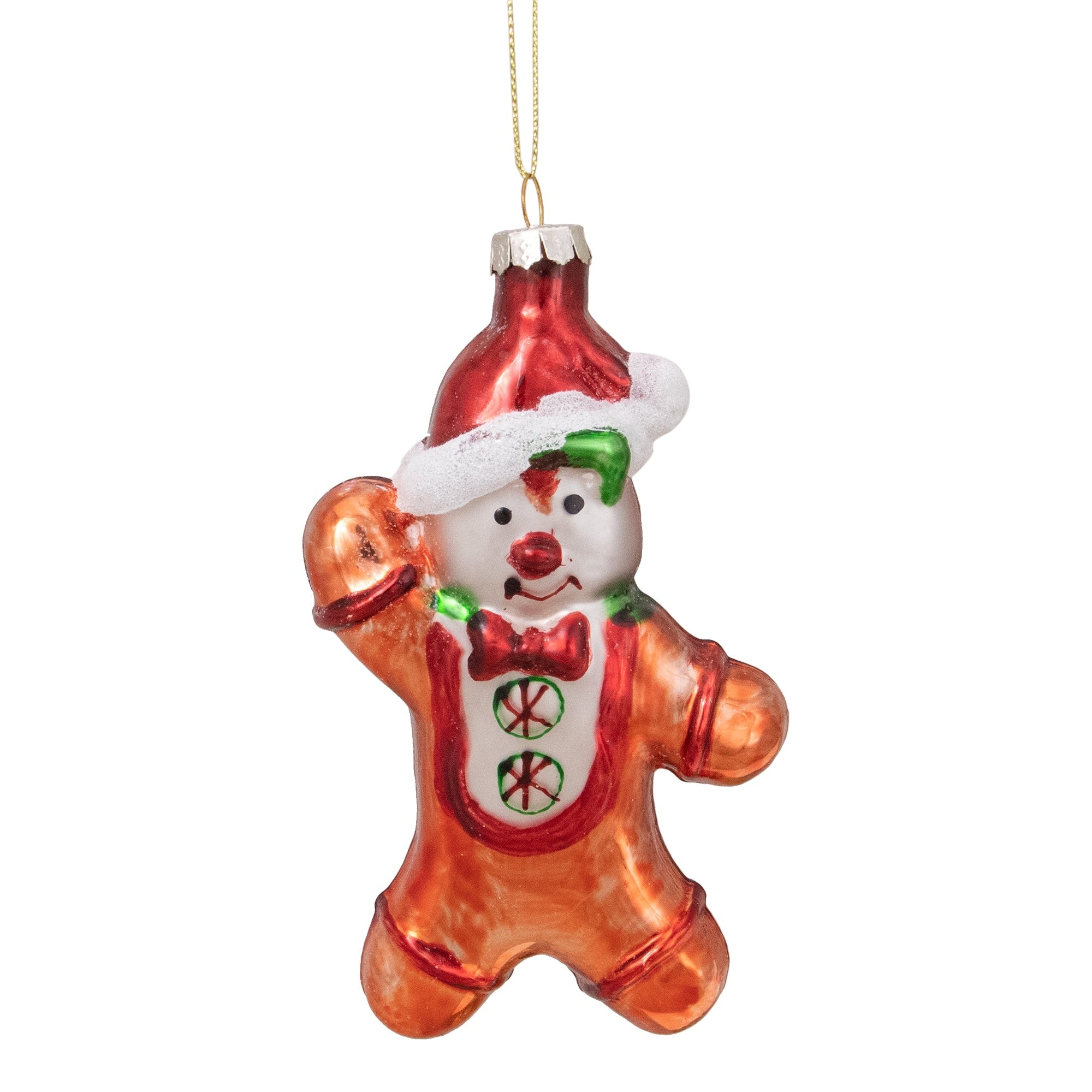 5 Gingerbread Man With Santa Hat Hanging Glass Christmas Ornament