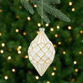 5 White And Gold Diamond With Striped Glitter Glass Christmas Ornament