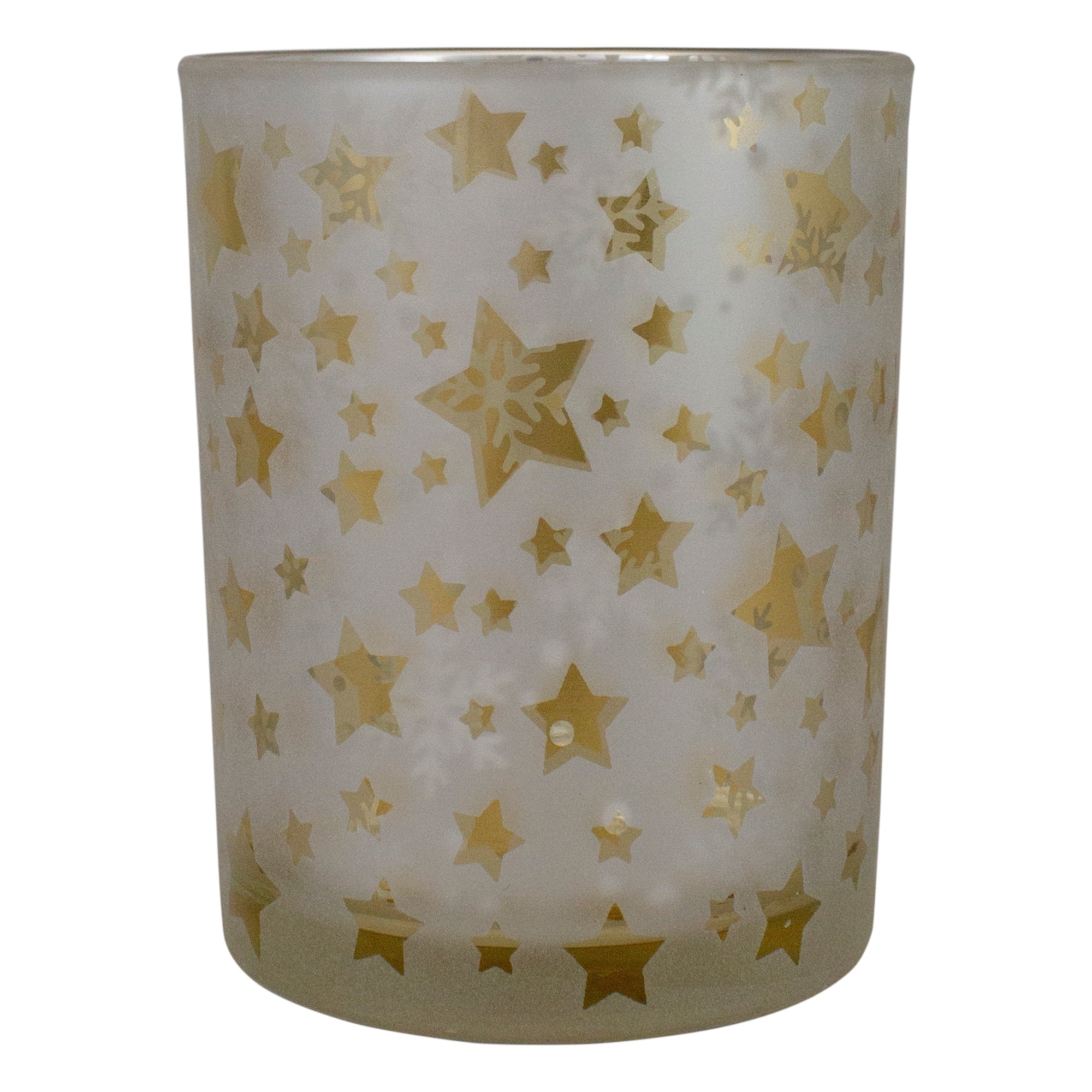 5 Matte Silver And Gold Stars And Snowflakes Flameless Glass Candle Holder