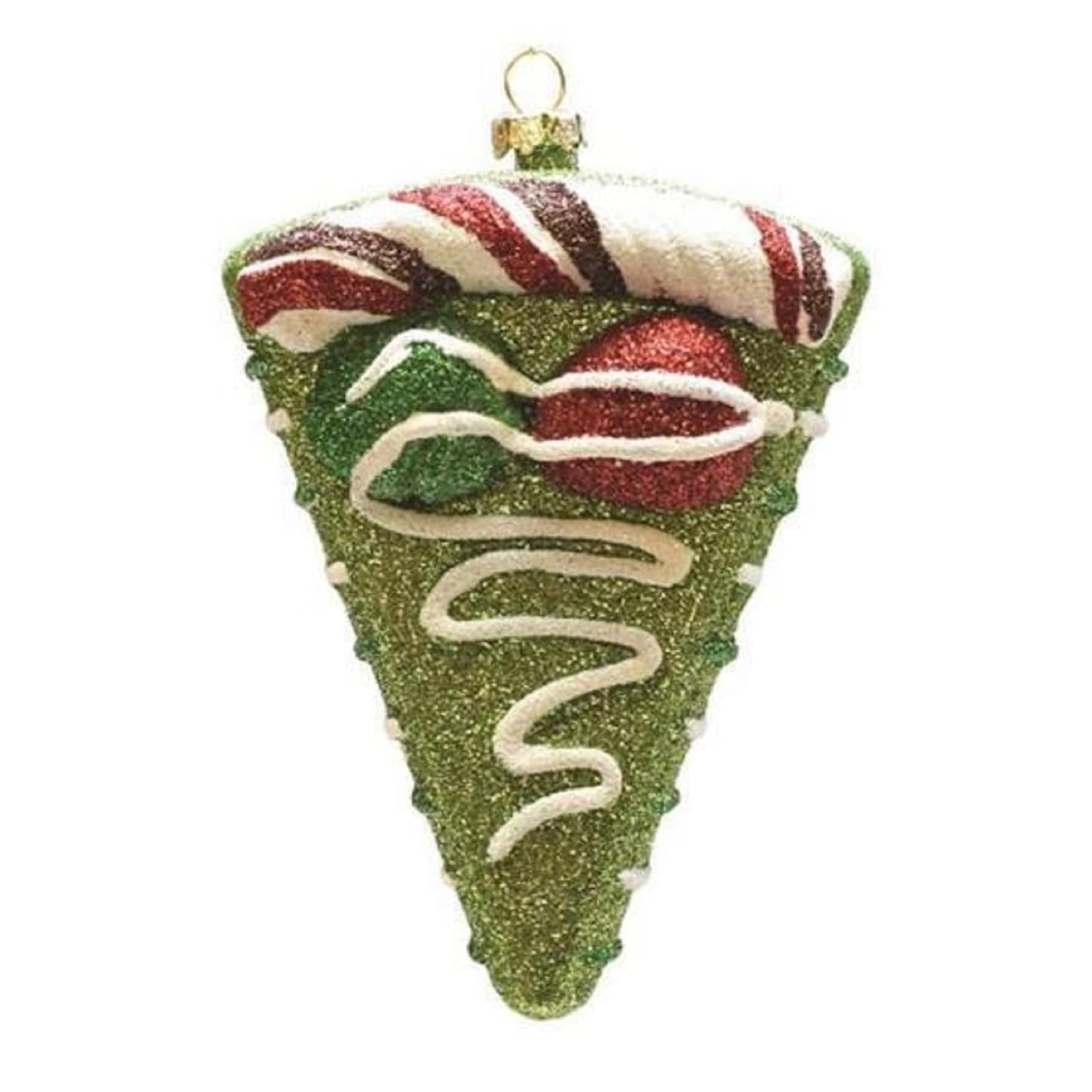 5 Merry Bright Green Red And White Glitter Shatterproof Birthday Cake Slice Christmas Ornament