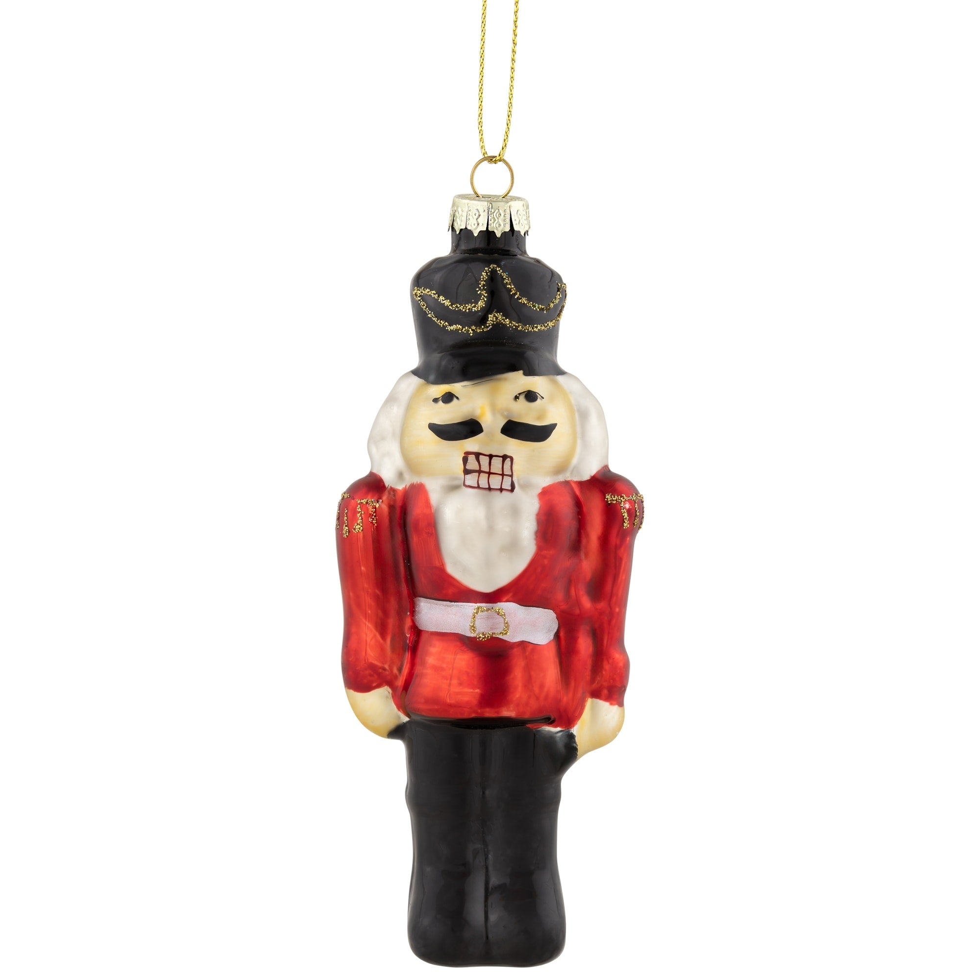 4 Red And Black Nutcracker Hanging Glass Christmas Ornament