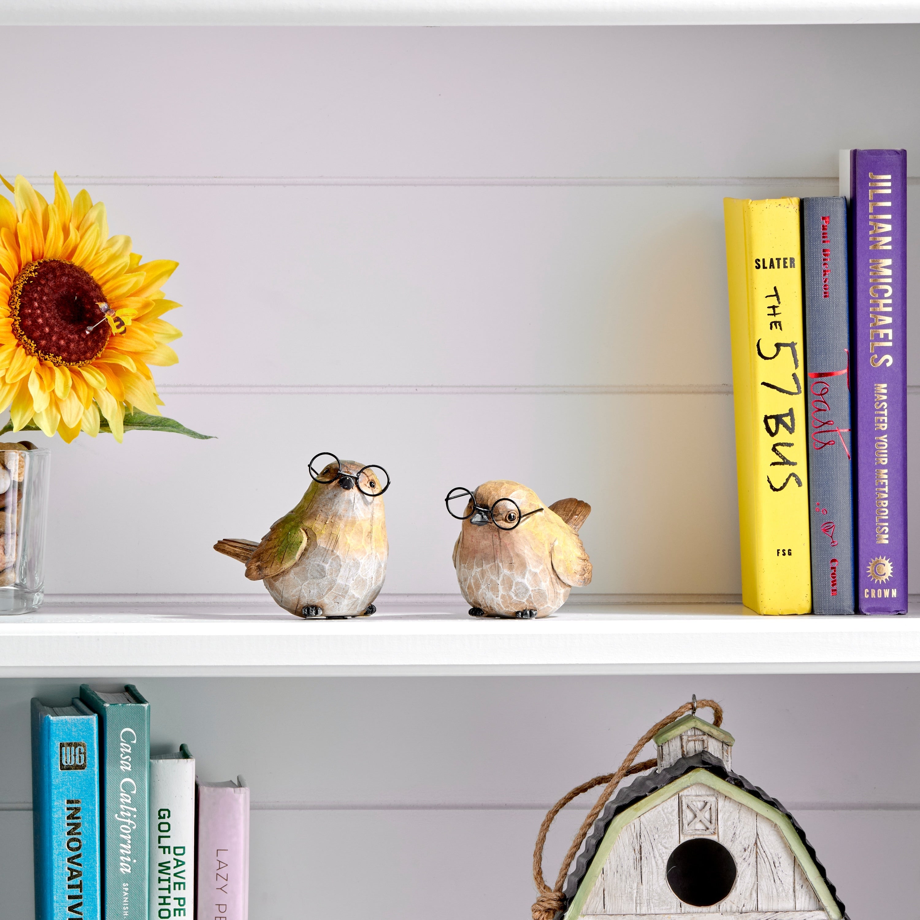 5 Resin Garden Bird With Glasses Set Of 2