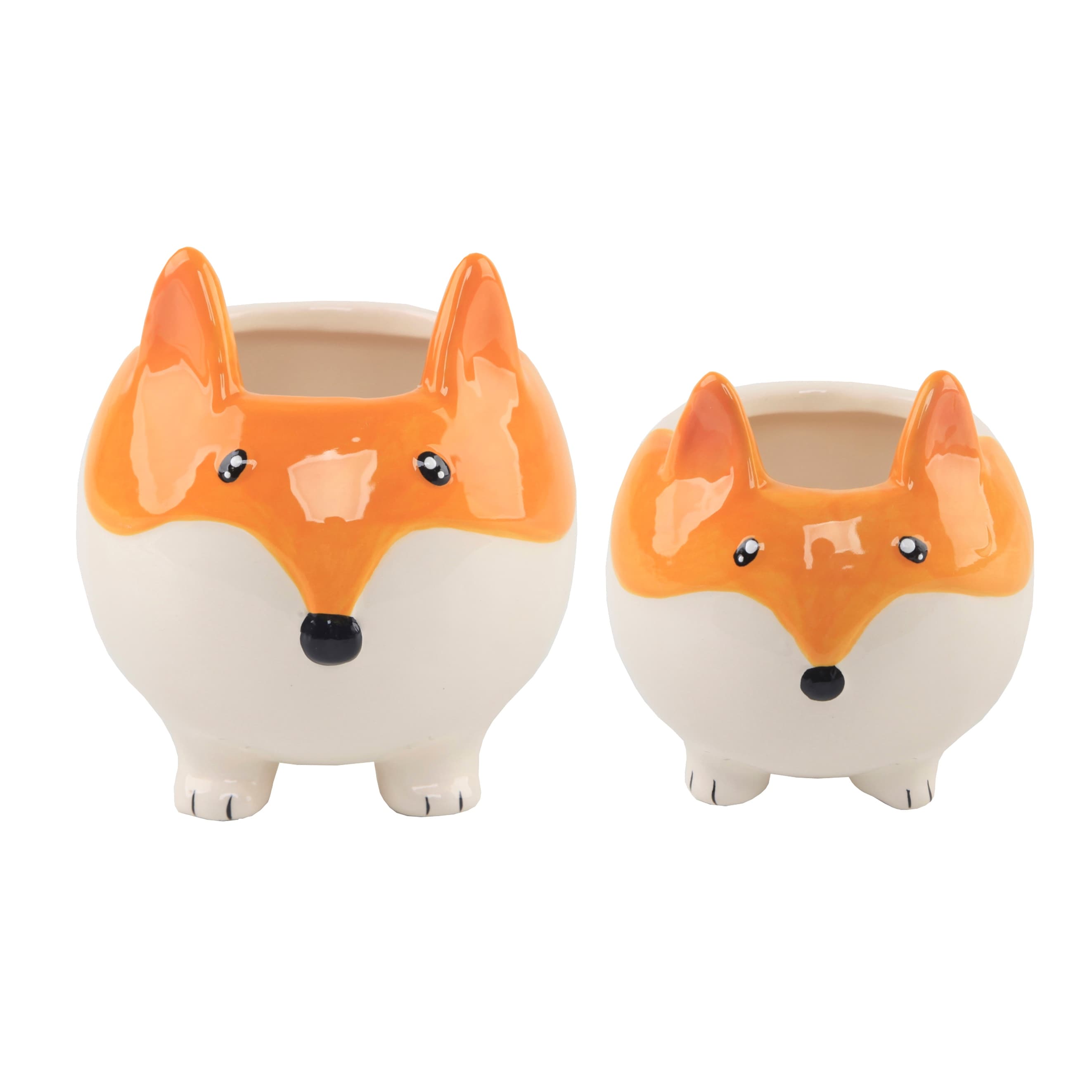 5 3.5 Fox Ceramic Empty Planter Set Of 2