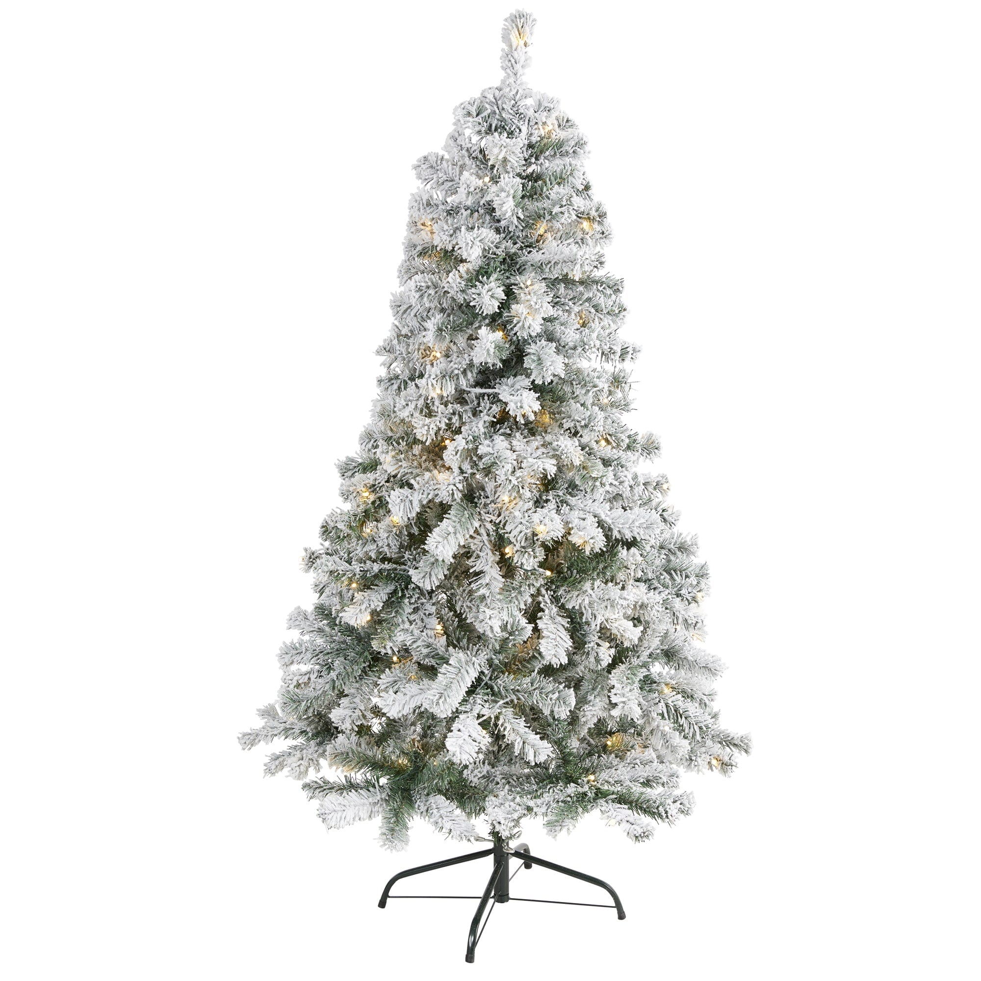 5 Flocked Rock Springs Spruce Christmas Tree With 150 Clear Led Green
