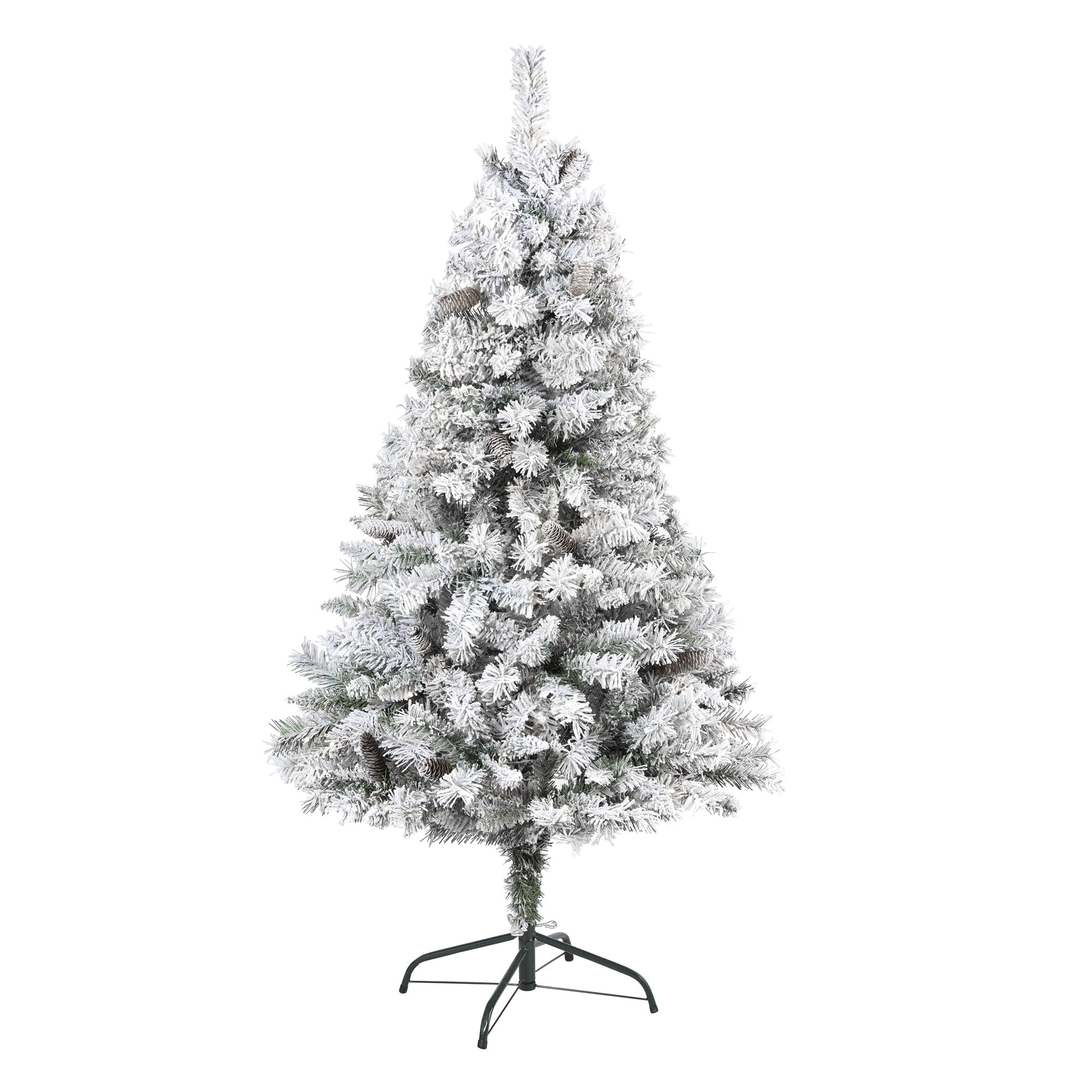 5 Flocked White River Mountain Pine Christmas Tree With Pinecones Green
