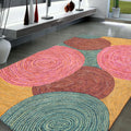 54X76 Hand Tufted Cotton Circle Medley Multi Color Cotton Area Rug Oriental Area Rug Pink Gold Color 54 X 76