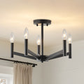 5 Light Farmhouse Matte Black Gold Candle Semi Flush Mount Living Dinging Room Light
