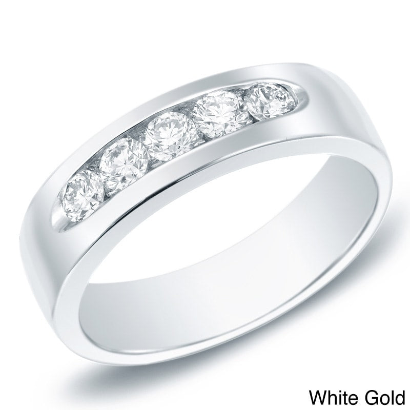 Mens 14K Gold 7 8Ct Tdw Channel Set Diamond Wedding Band By Auriya