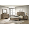 5Pc Contemporary Chevron Patterned Headboard Panel Bed Dresser Mirror 2X Nightstand Set Light Brown Finish