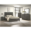 5Pc Contemporary Chevron Patterned Headboard Panel Bed Set Gray Finish Wooden Bedroom Furniture