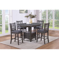 5Pc Counter Height Dining Set Built In Leaf Gray Finish