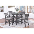 5Pc Counter Height Dining Table Set Built In Shelf Gray Finish