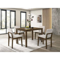 5Pc Dining Set Upholstered Chairs Back Support Dark Walnut And Beige Finish