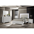 5Pc Modern Led Backlit Light Upholstered Tufted Headboard Panel Bed Dresser Mirror 2X Nightstand Set Crisp White Finish