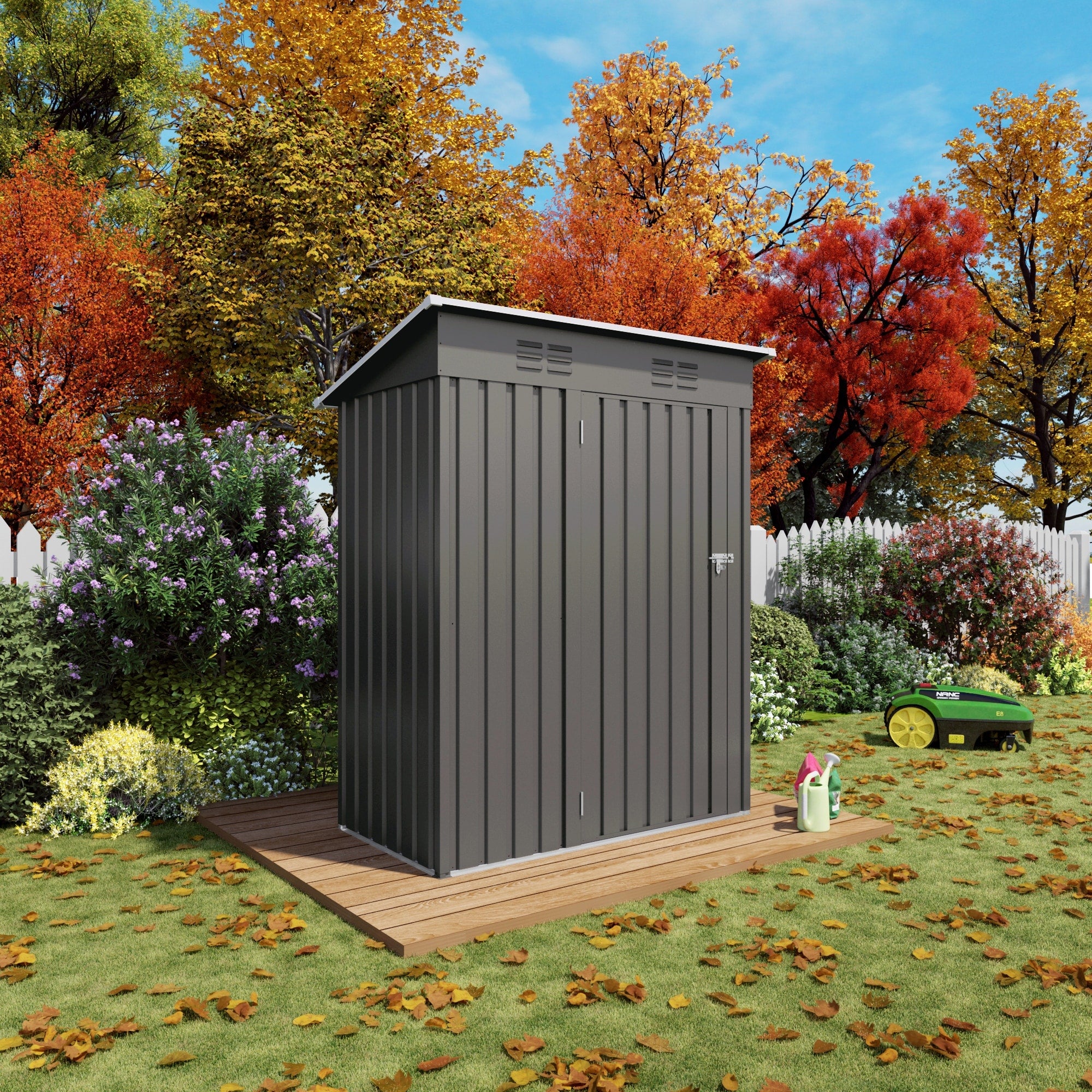 5X3 Ft Durable Metal Shed Outdoor Storage Shed With Pitched Roof And Lockable Door Gray