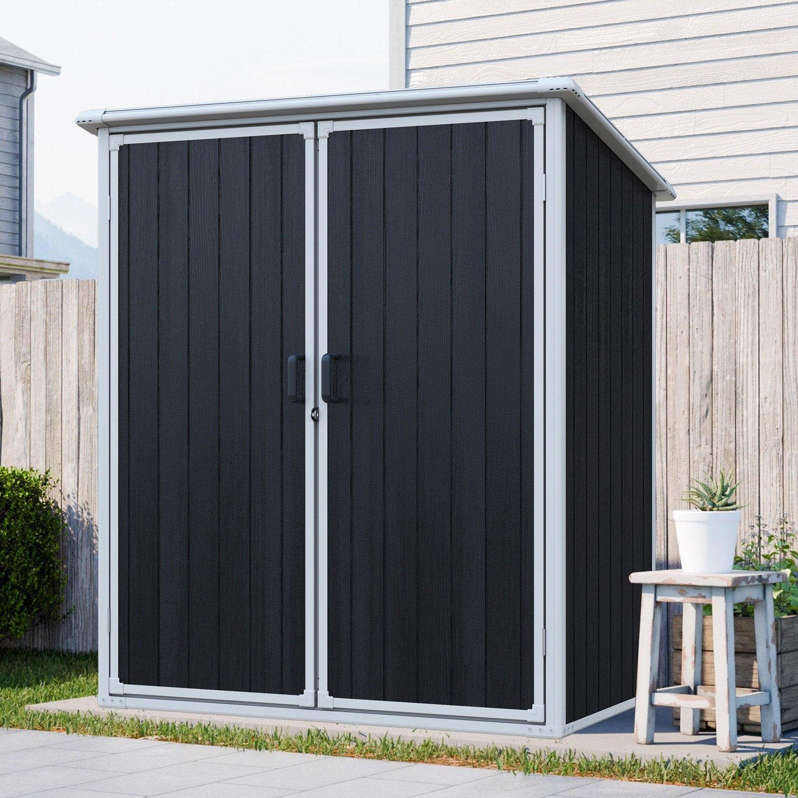 5X3 Ft Outdoor Storage Shed Waterproof Resin Cabinet With Lockable Doors For Bikes And Patio Furniture Black
