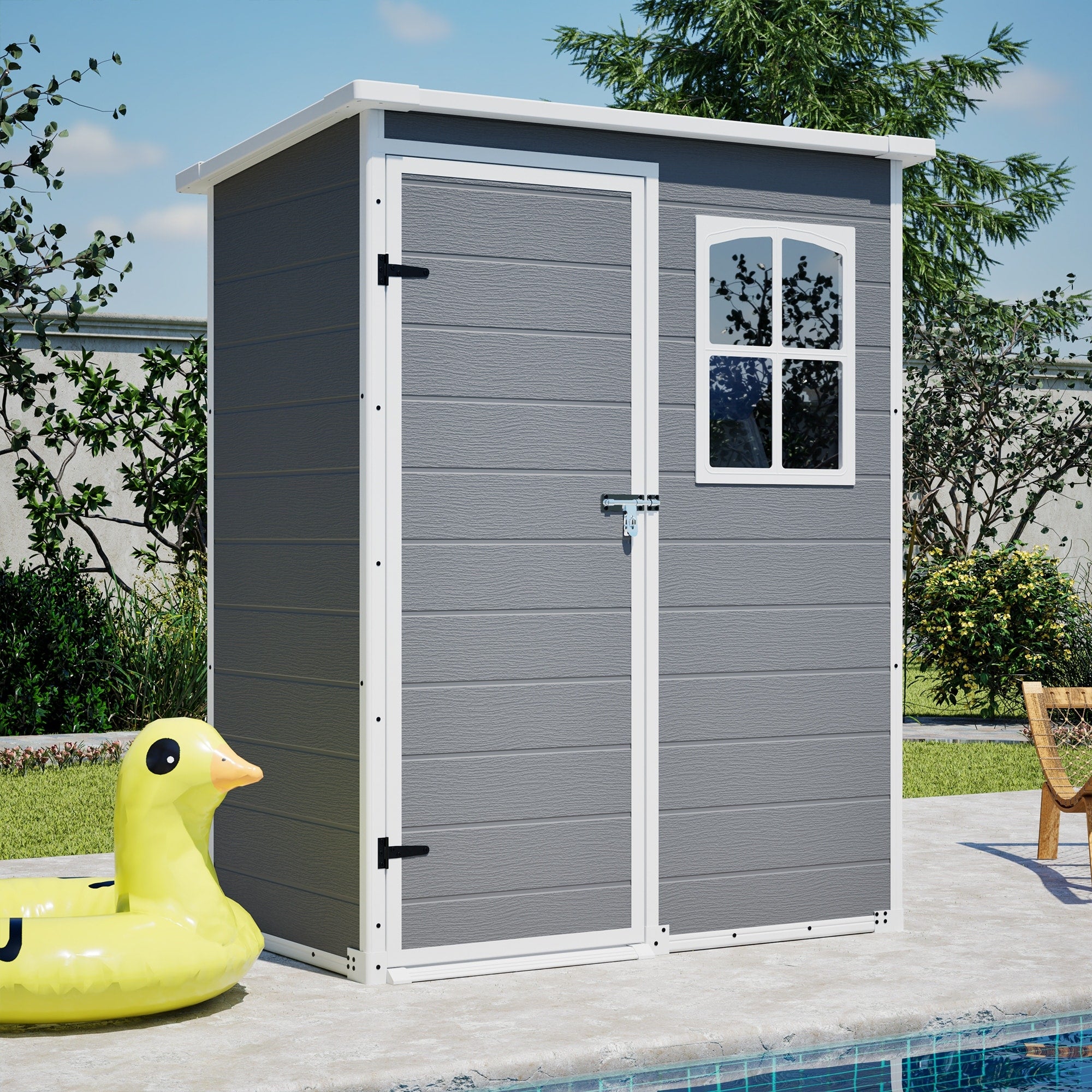 5X3 Ft Gray Resin Outdoor Storage Shed With Floor Waterproof Lockable Design And Window Ideal Tool Garden Storage