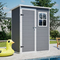 5X3Ft Gray Resin Outdoor Storage Shed With Floor Waterproof Lockable Design And Window Ideal Tool Garden Storage