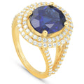 6 1 5Ct Huge Diamond Oval Blue Sapphire Diamond Double Halo Ring Yellow Gold