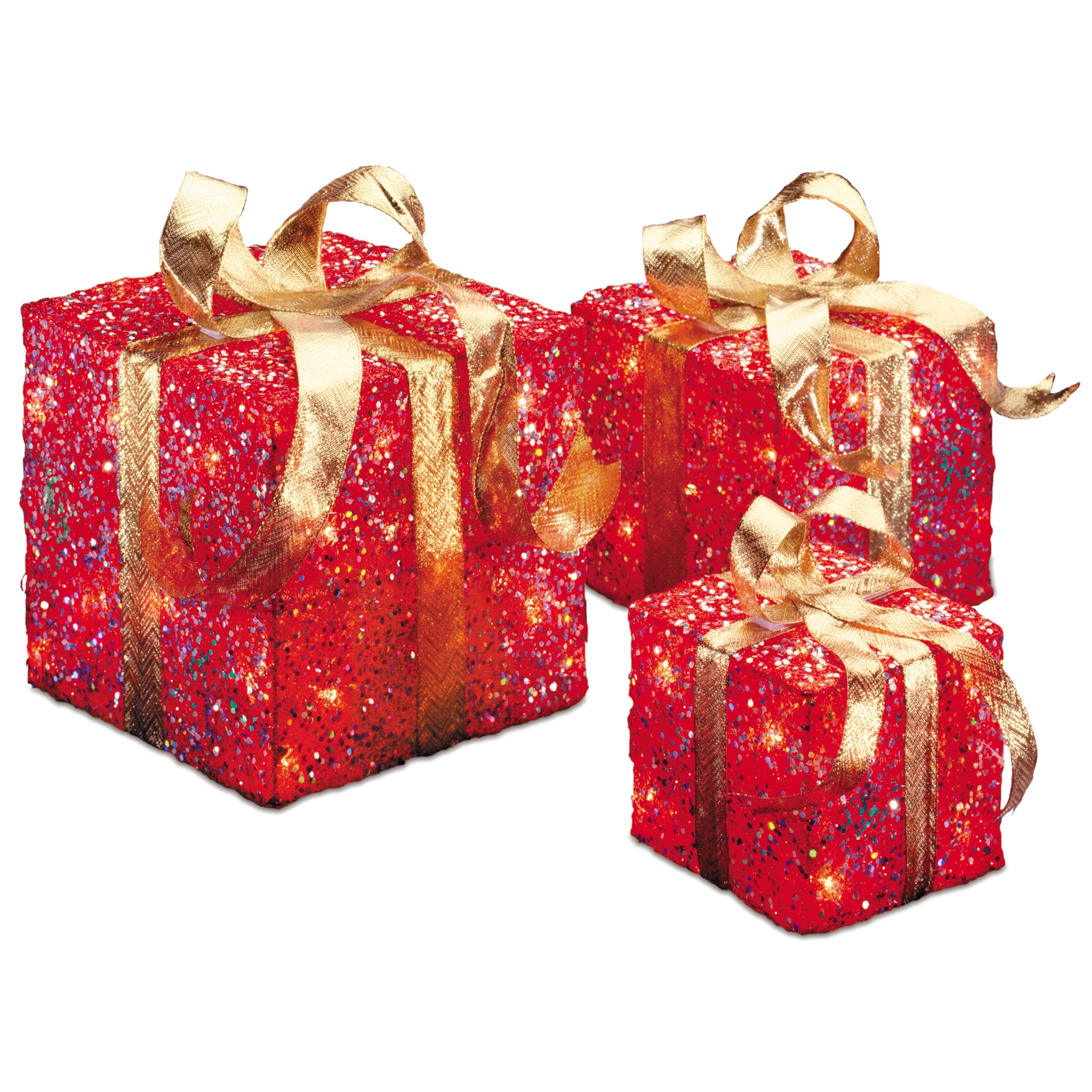 6 Inch 8 Inch And 10 Inch Assorted Red Sisal Gift Boxes With 20 20 And 35 Clear Indoor Outdoor Lights