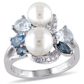 Miadora Sterling Silver Cultured Freshwater Pearl Topaz And Created White Sapphire Cocktail Ring