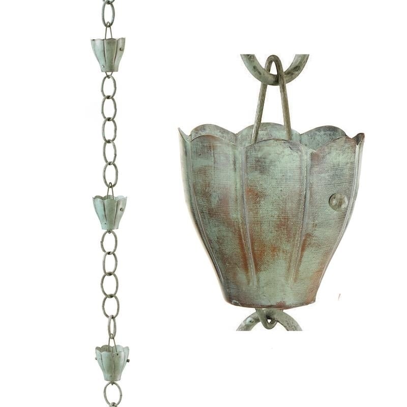 6 Cup Crocus Pure Copper 8.5 Ft. Rain Chain By Good Directions