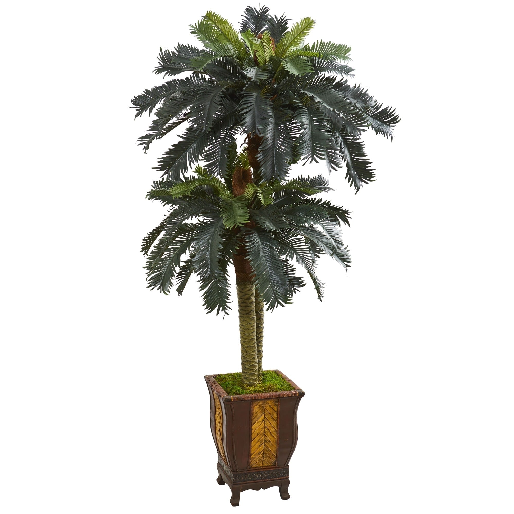 6 Double Sago Palm Artificial Tree In Designer Planter H 6 Ft. W 34 In. D 34 In