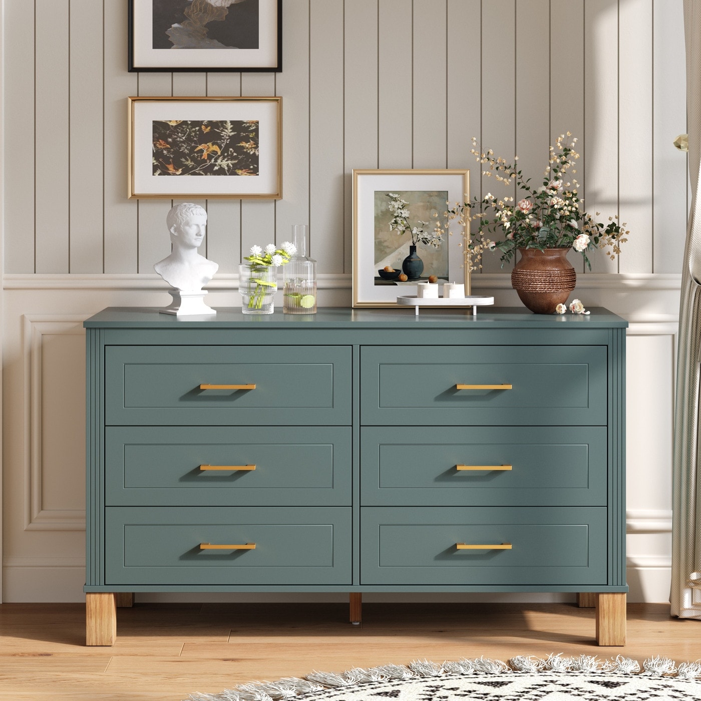 6 Drawer Double Dresser Modern Storage Cabinet