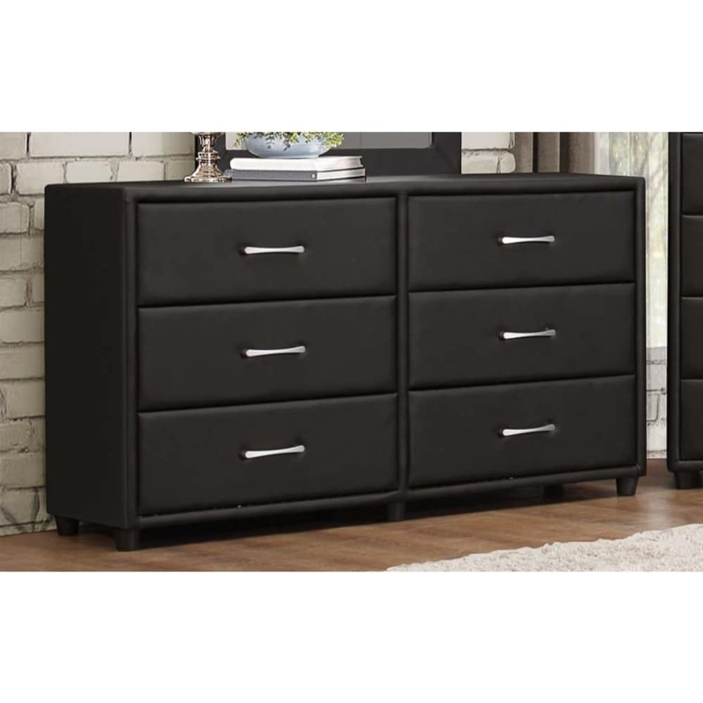 6 Drawer Dresser In Wood And Pvc Black