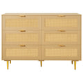 6 Drawer Rattan Dresser Natural Rattan Chest Of Drawers With Metal Handles Legs Modern Wood Chest Clothing Organizer Storage