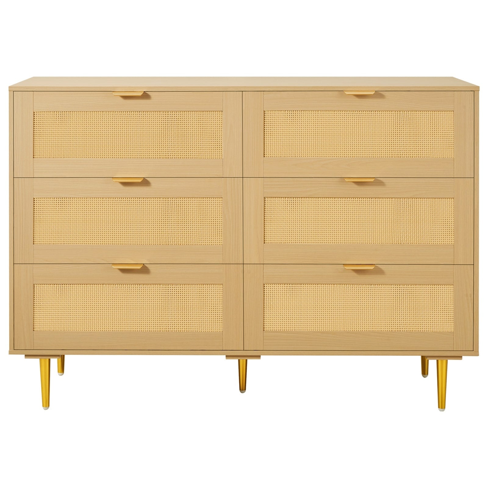 6 Drawer Rattan Dresser Natural Rattan Chest Of Drawers With Metal Handles Legs Modern Wood Chest Clothing Organizer Storage