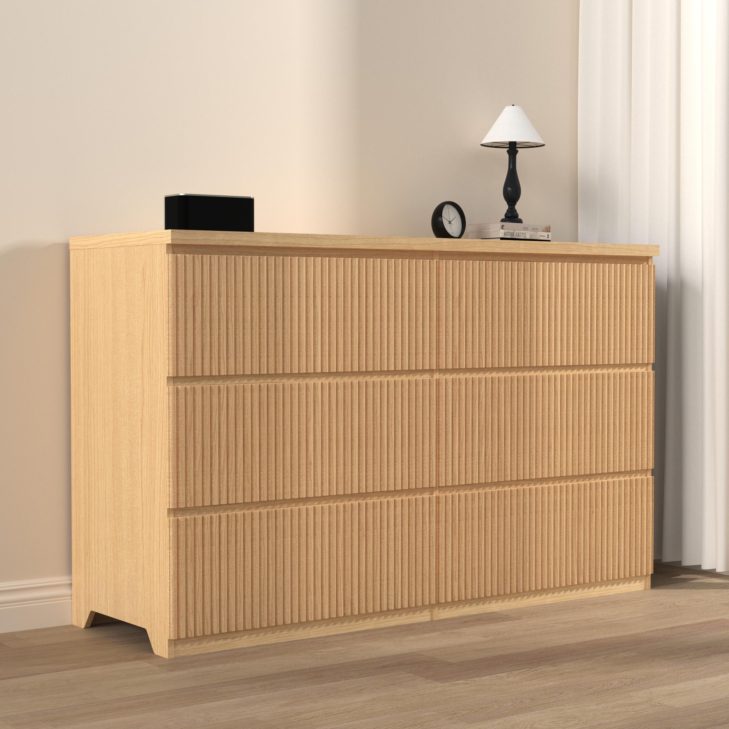 6 Drawer Storage Cabinet Wood Storage Tower Clothes Organizer With Wavy Drawer Panel Wide Chest Of 6 Drawers