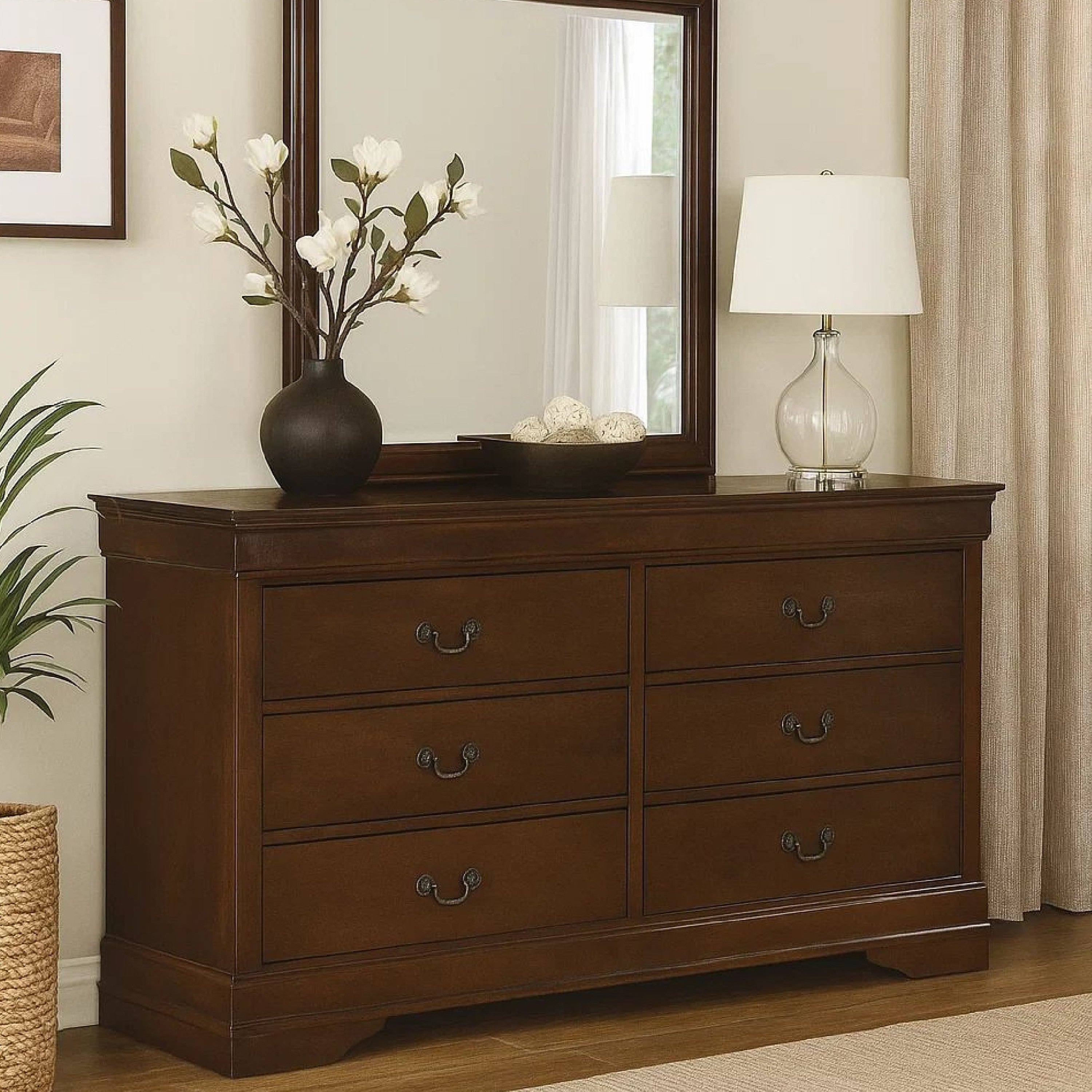 6 Drawer Wooden Dresser In Contemporary Style Brown