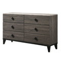 6 Drawer Wooden Dresser With Diamond Metal Knobs Gray And Black