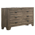 6 Drawer Wooden Dresser With Metal Pulls And Tapered Legs Brown
