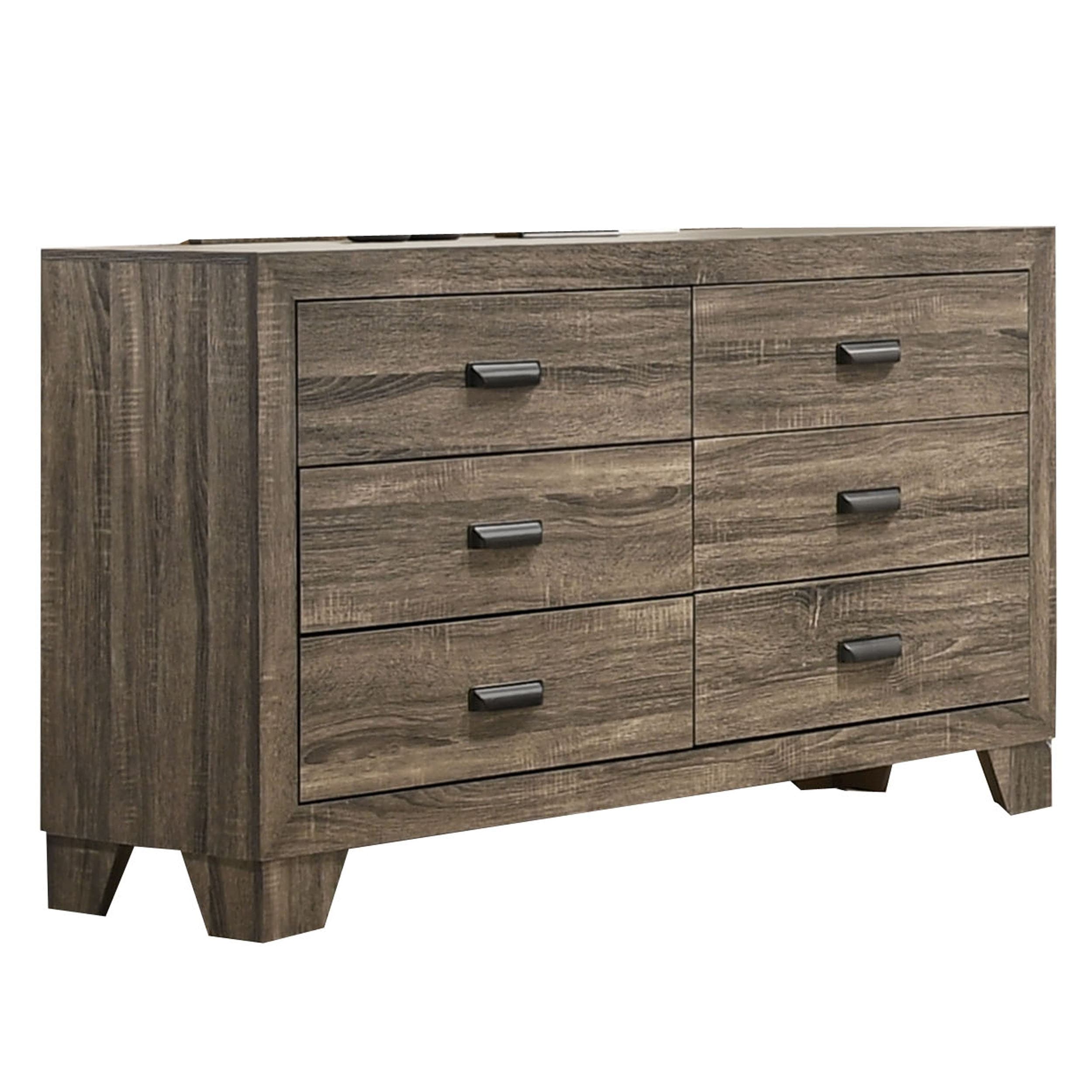 6 Drawer Wooden Dresser With Metal Pulls And Tapered Legs Brown