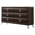 6 Drawer Wooden Dresser With Metal Ring Handles And Harpin Legs Brown