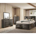 6 Drawers Bed Dresser Mirror Chest Solid Wood Formal Bedroom Set Gray Finish