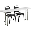 18 Inch X 72 Inch Plastic Folding Training Table With 2 Trapezoidal Back Stack Chairs