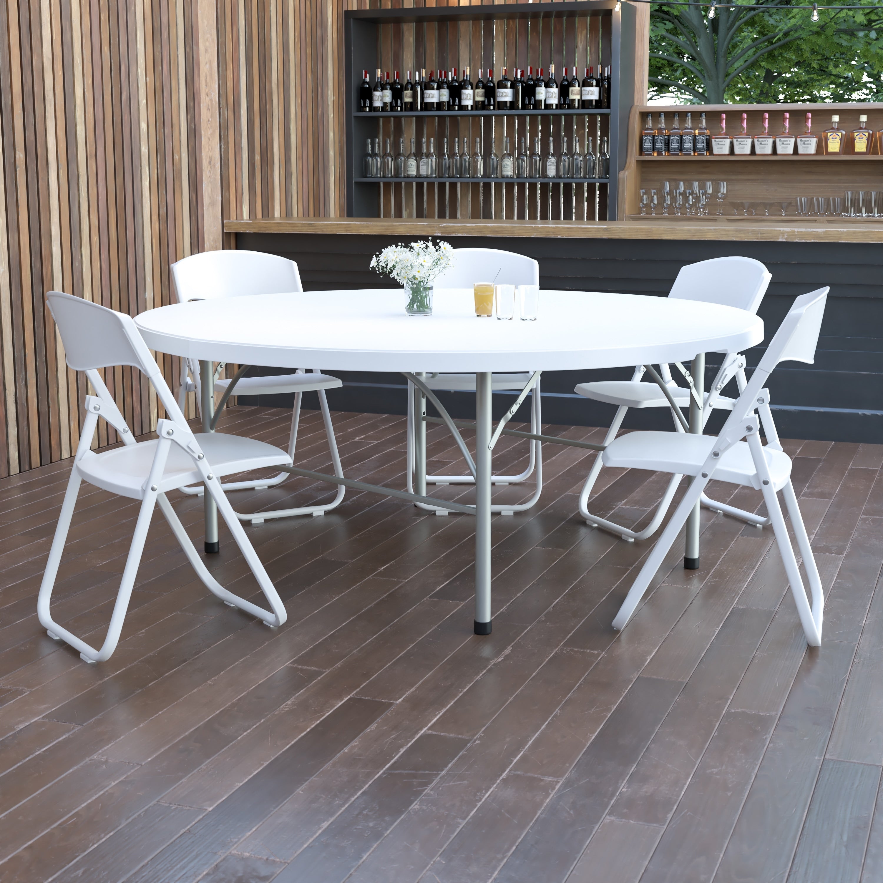 72 Inch Round Bi Fold White Table