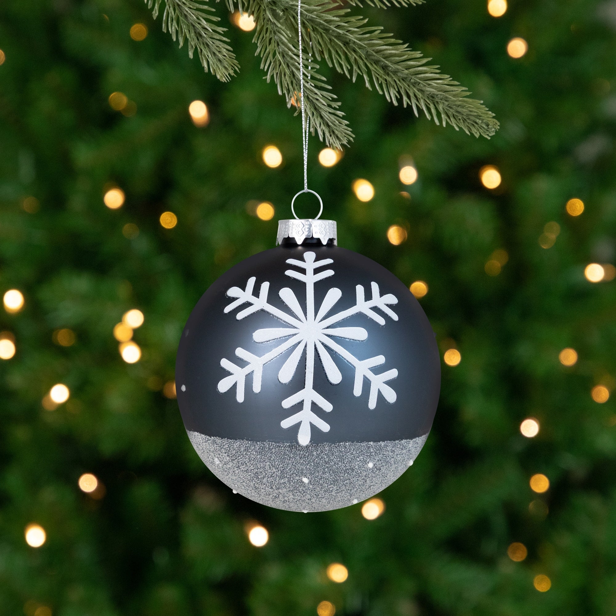 Set Of 6 Gray And White Snowflake Glass Christmas Ball Ornaments 4 101Mm