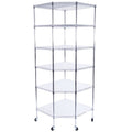 6 Layer Chrome Plated Polygonal Corner Shelf With 2 Pp Wheels 680 680 1800 Silver